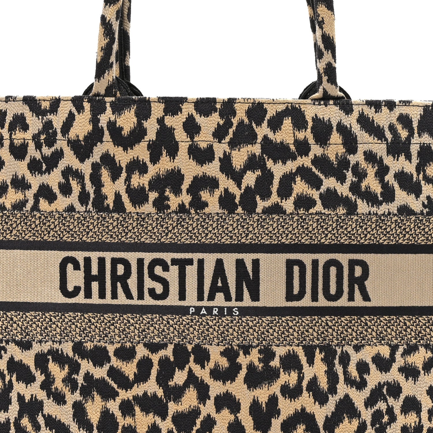 Christian Dior Canvas Mizza Embroidered Medium Leopard Book Tote Beige 8 of 10