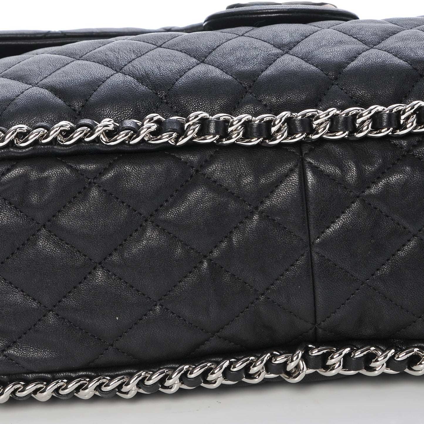 Washed Lambskin Quilted Maxi Chain Around Flap Black