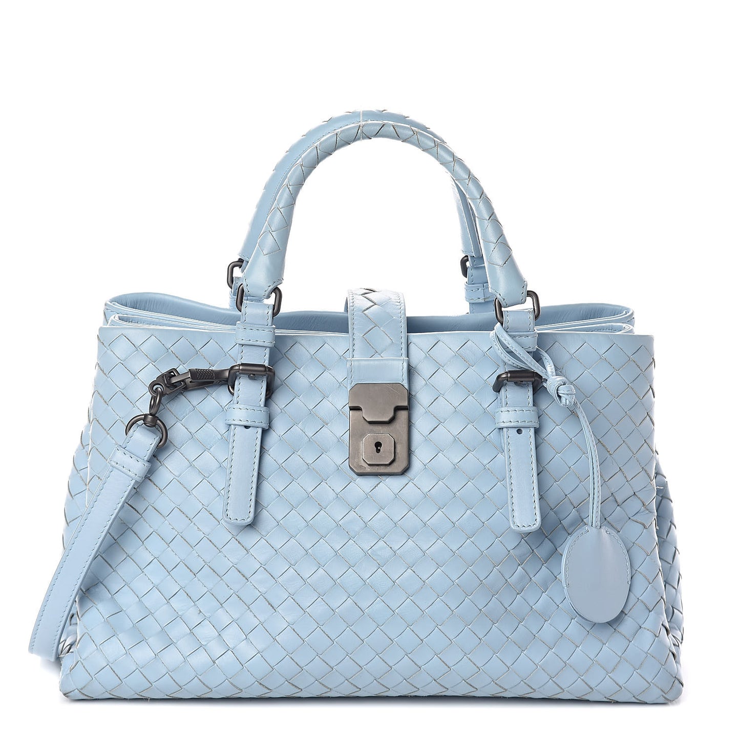 Light Calf Intrecciato Small Roma Topazio