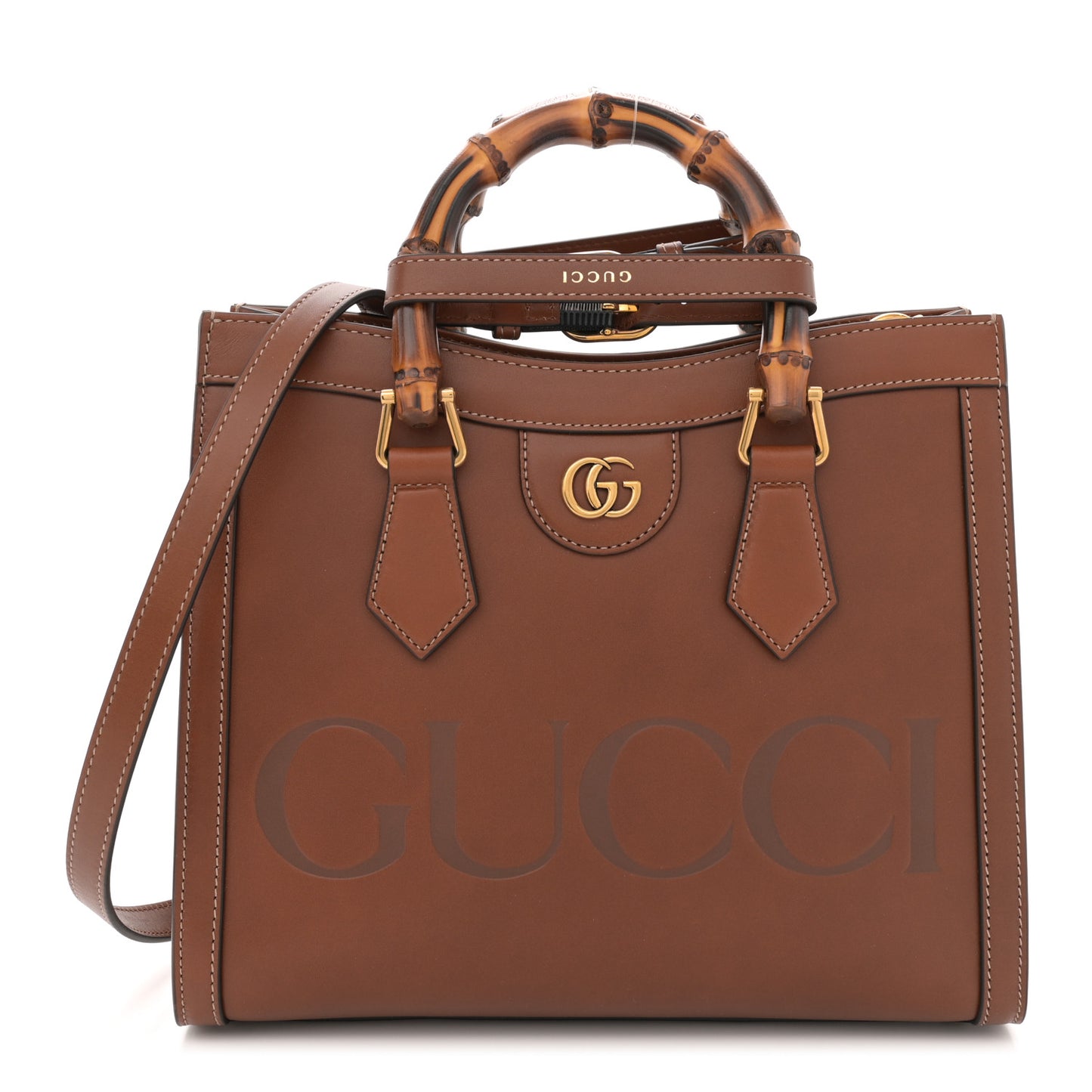 Charisma Calfskin Gucci Embossed Small Diana Tote Bag Peanut Brown