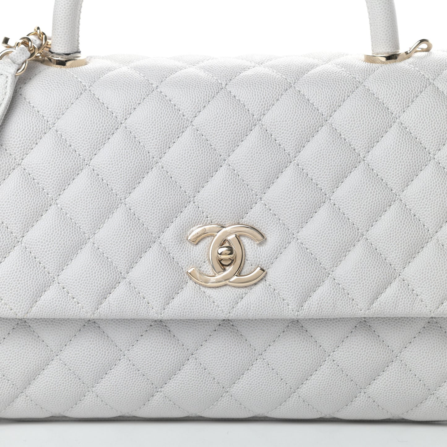 Caviar Quilted Small Coco Handle Flap Light Grey