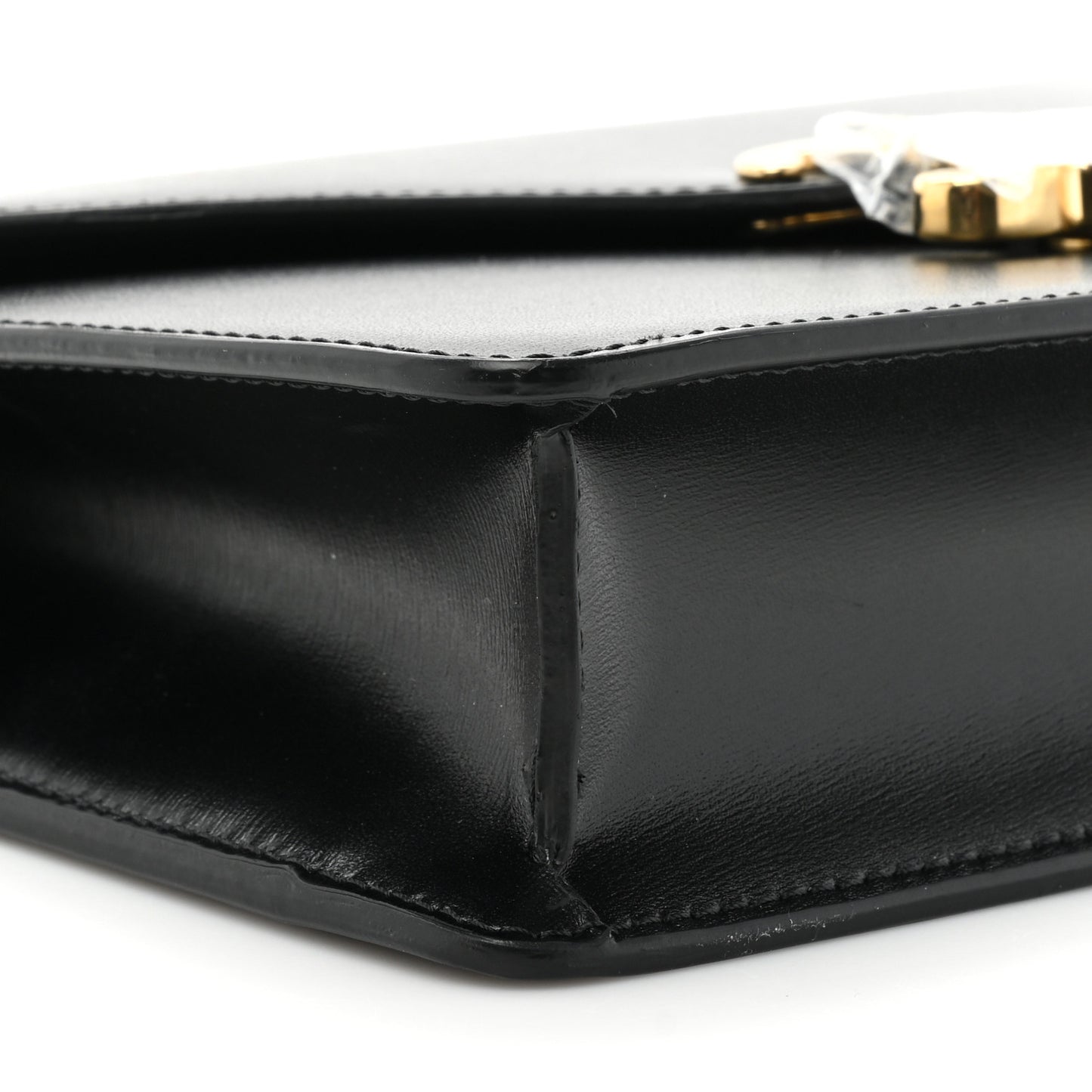 Shiny Calfskin Triomphe Margo Wallet on Chain Black