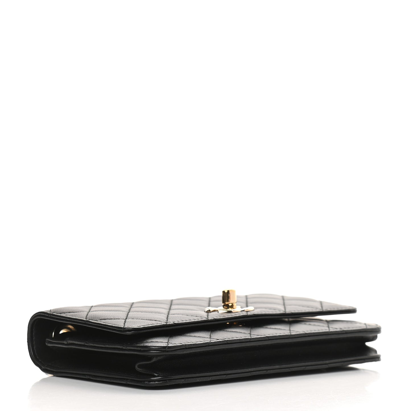 Lambskin Quilted Trendy CC Wallet On Chain WOC Black