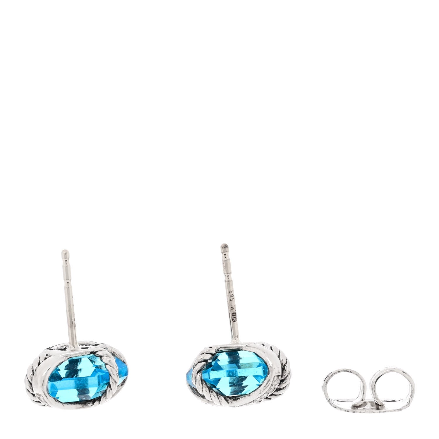 David Yurman Sterling Silver Diamond Blue Topaz 10mm Cable Wrap Earrings 3 of 4