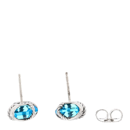 David Yurman Sterling Silver Diamond Blue Topaz 10mm Cable Wrap Earrings 3 of 4