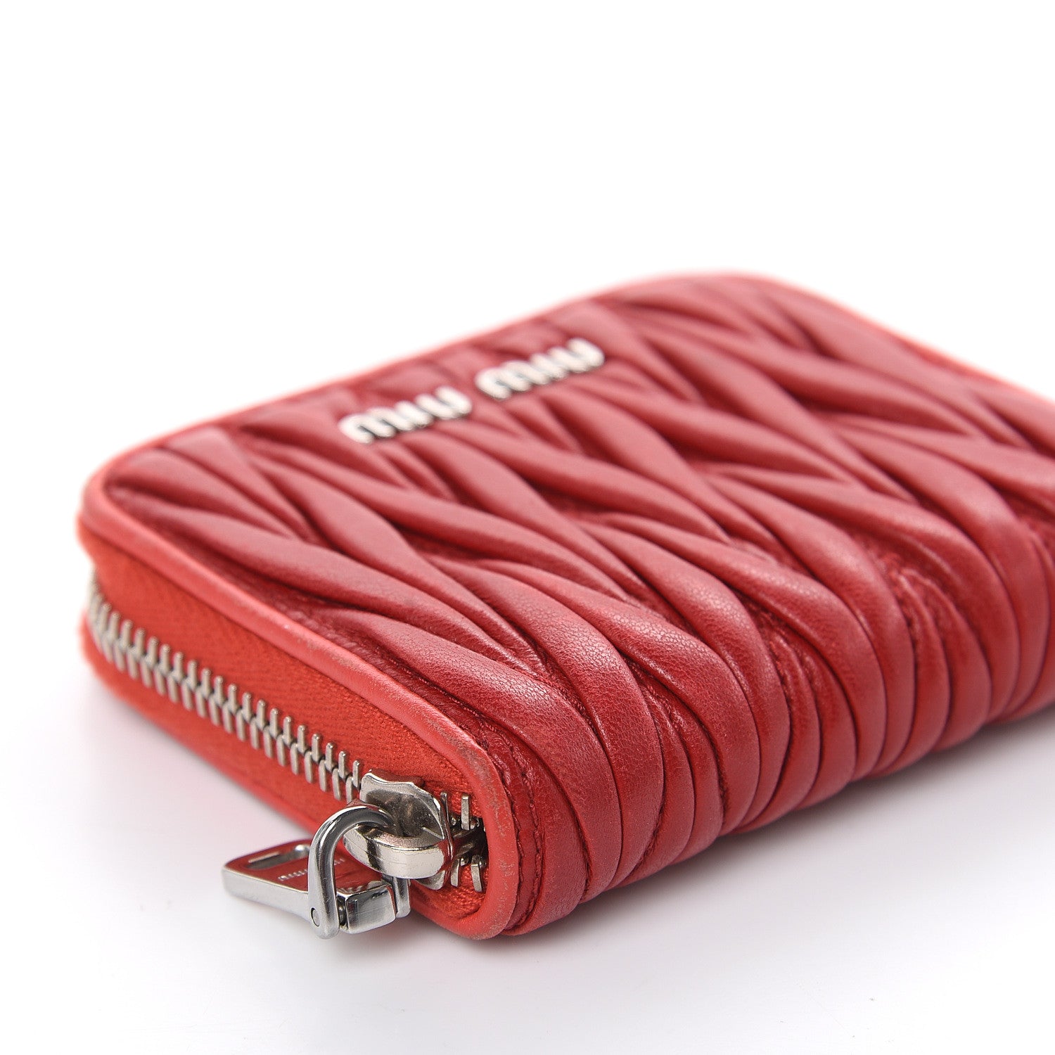 Miu Miu Nappa Matelasse Zip Around Compact Wallet Fuoco 7 of 14