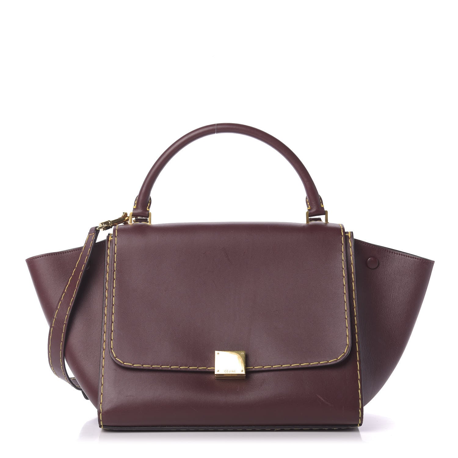 Celine Smooth Calfskin Yellow Stitching Medium Trapeze Burgundy 1 of 14