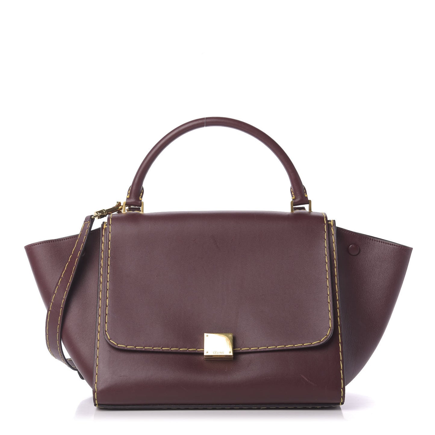 Smooth Calfskin Yellow Stitching Medium Trapeze Burgundy