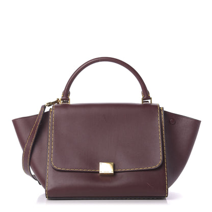 Celine Smooth Calfskin Yellow Stitching Medium Trapeze Burgundy 1 of 14