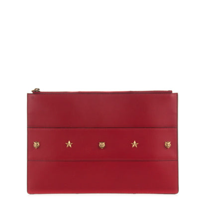 Gucci Calfskin Studded Animalier Zip Pouch Red 1 of 6