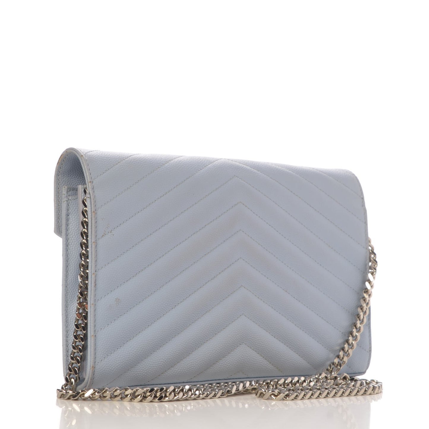 Grain De Poudre Matelasse Monogram Chain Wallet Sky Blue