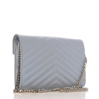 Saint Laurent Grain De Poudre Matelasse Monogram Chain Wallet Sky Blue 3 of 16