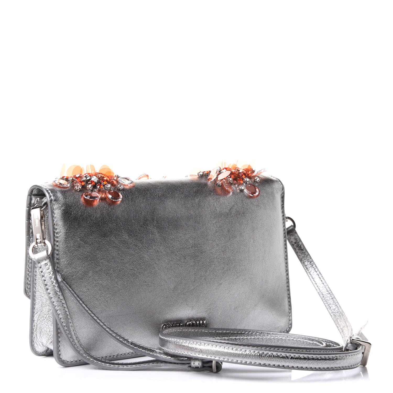 Miu Miu Metallic Embellished Crystal Shoulder Bag Silver 2 of 9