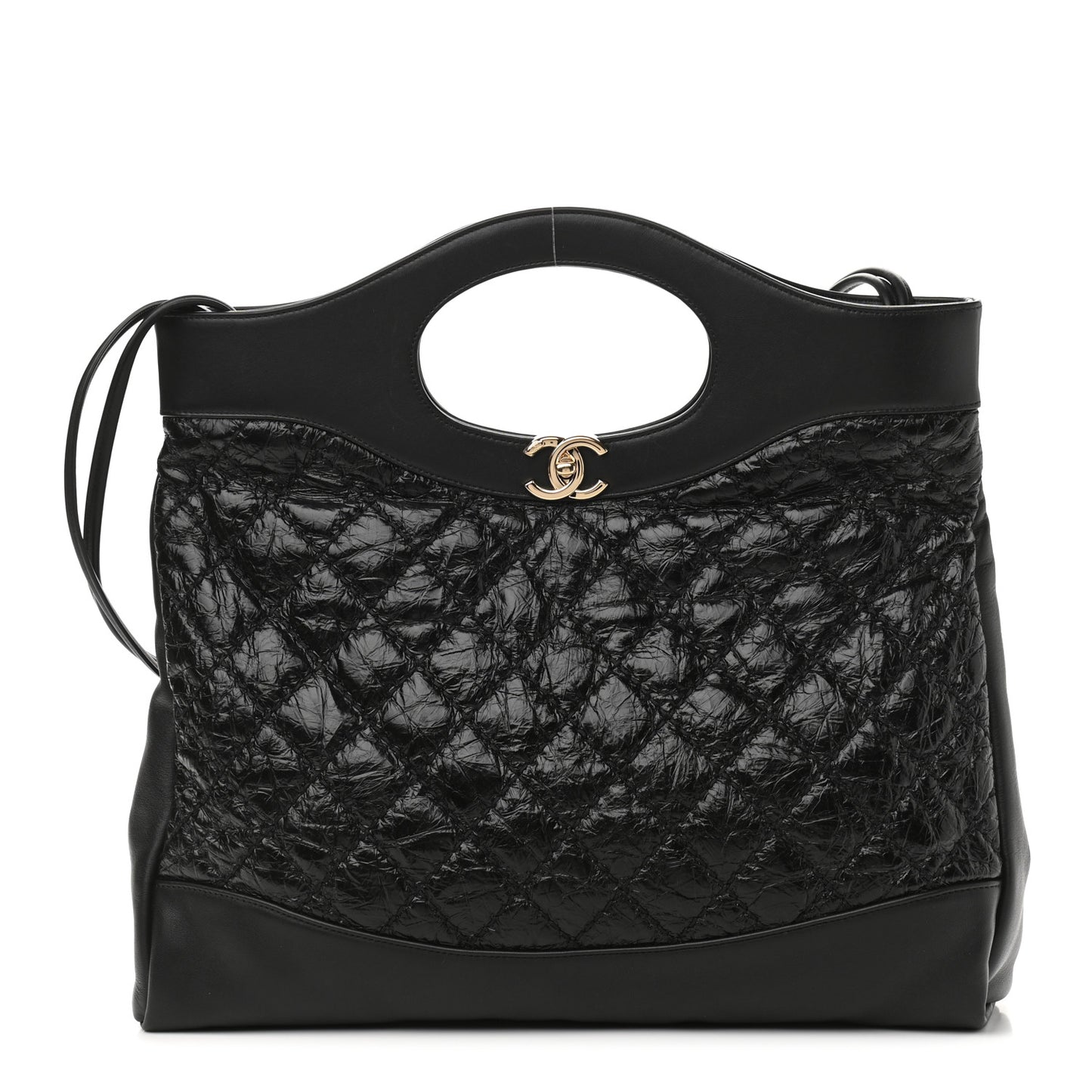 Crumpled Calfskin Quilted 31 Large Shopping Bag Black