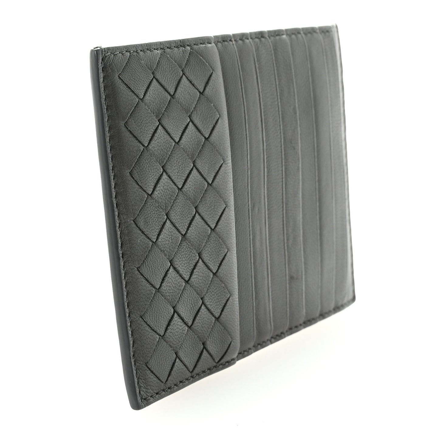 Nappa Intrecciato Zip Card Holder Grey