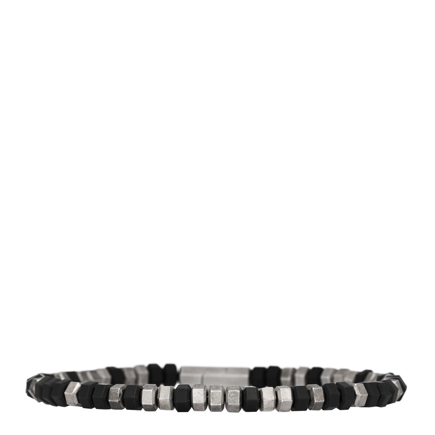 Sterling Silver Rubber Hex Bead Bracelet Black