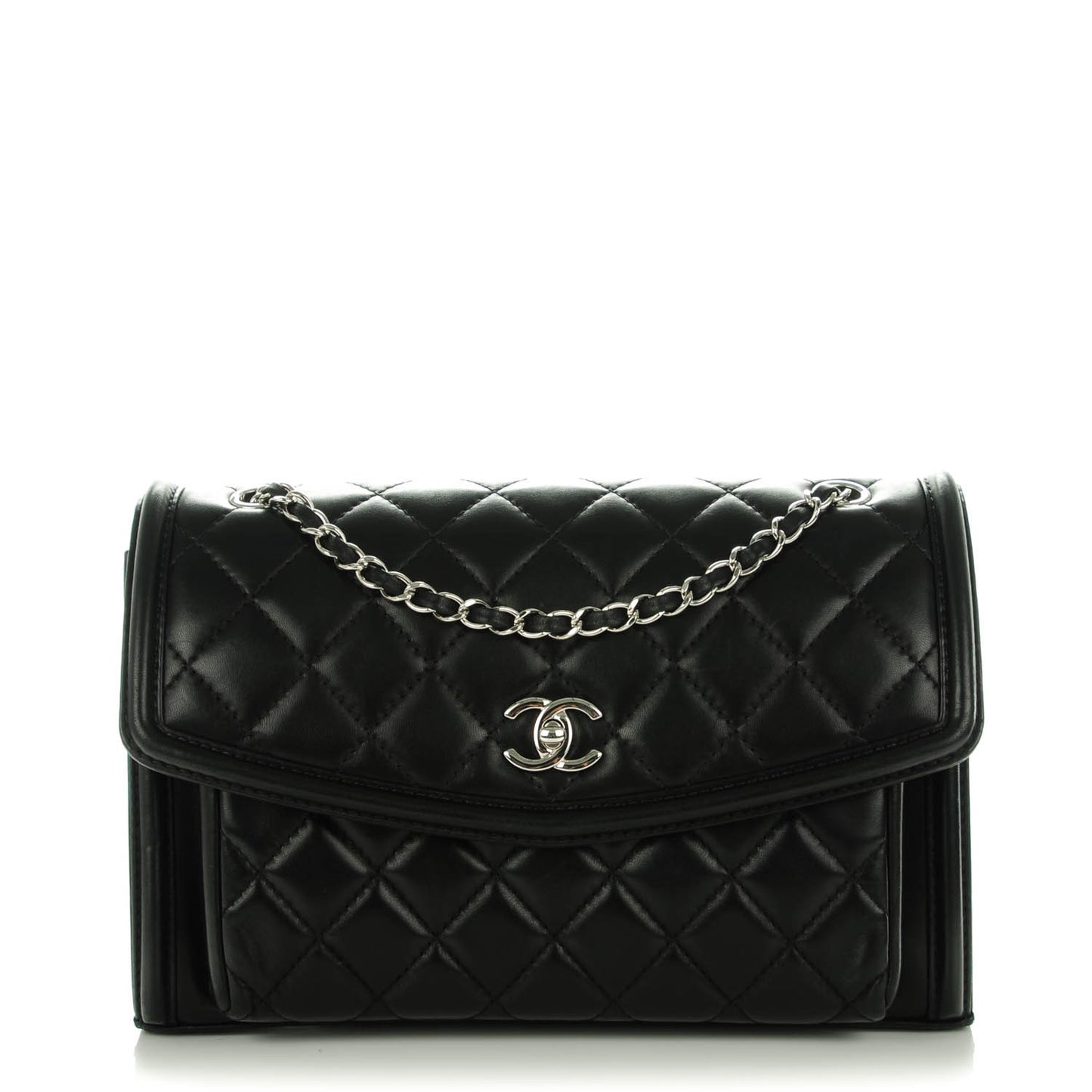 Lambskin Quilted Large Geometric Flap Black