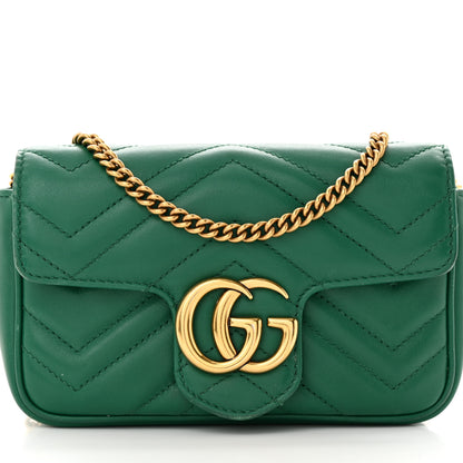 Gucci Calfskin Matelasse Super Mini GG Marmont Shoulder Bag Emerald Green 8 of 14