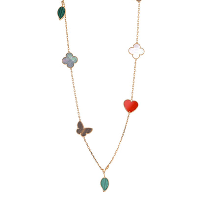 Van Cleef & Arpels 18K Yellow Gold Mother of Pearl Malachite Carnelian Tiger Eye 12 Motif Lucky Alhambra Necklace 1 of 7