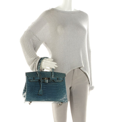 Hermes Shiny Porosus Crocodile Birkin 30 Blue Jean 2 of 32