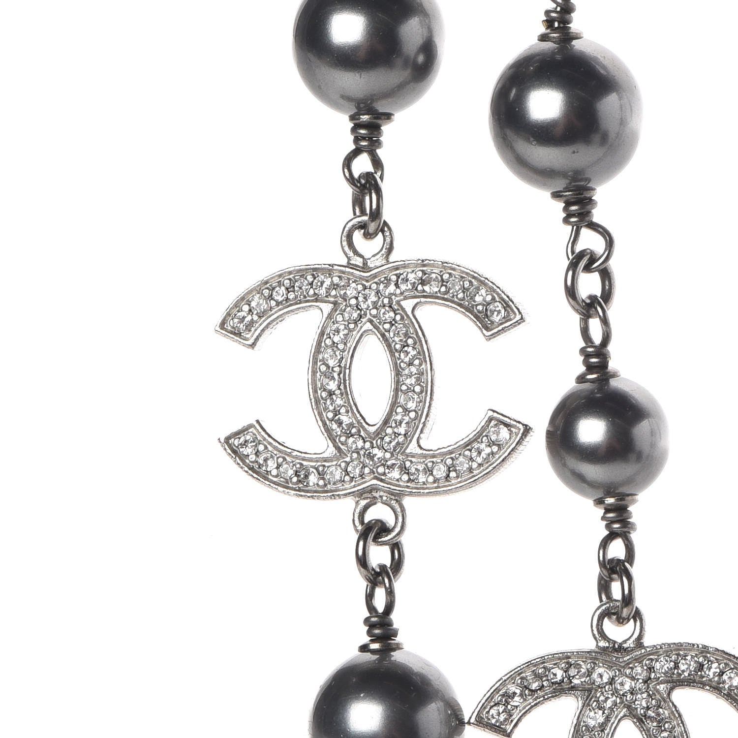 Chanel Pearl Crystal CC Long Necklace Silver Grey 5 of 5