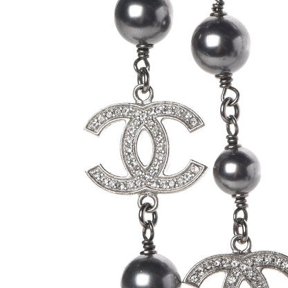 Chanel Pearl Crystal CC Long Necklace Silver Grey 5 of 5