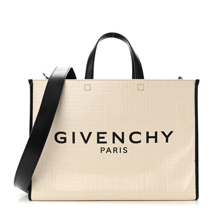 Givenchy Canvas Logo 4G Embossed Medium Tote Beige Black 1 of 19