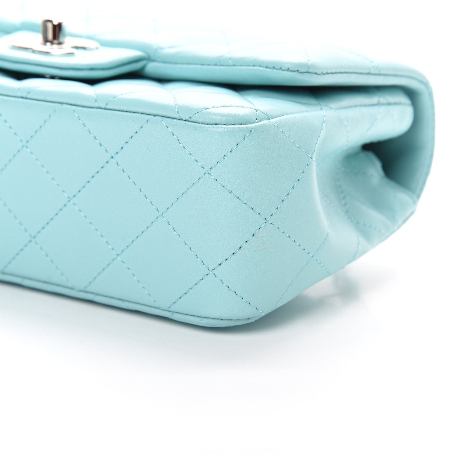 Lambskin Quilted Mini Rectangular Flap Light Blue