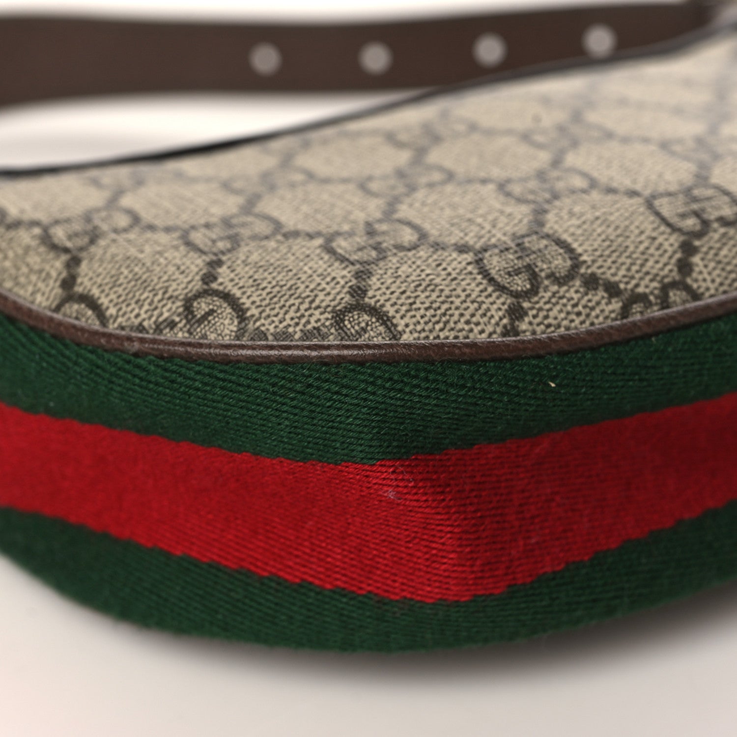 Gucci GG Supreme Monogram Textured Calfskin Web Mini Ophidia Half Moon Hobo Beige Ebony New Acero 8 of 9