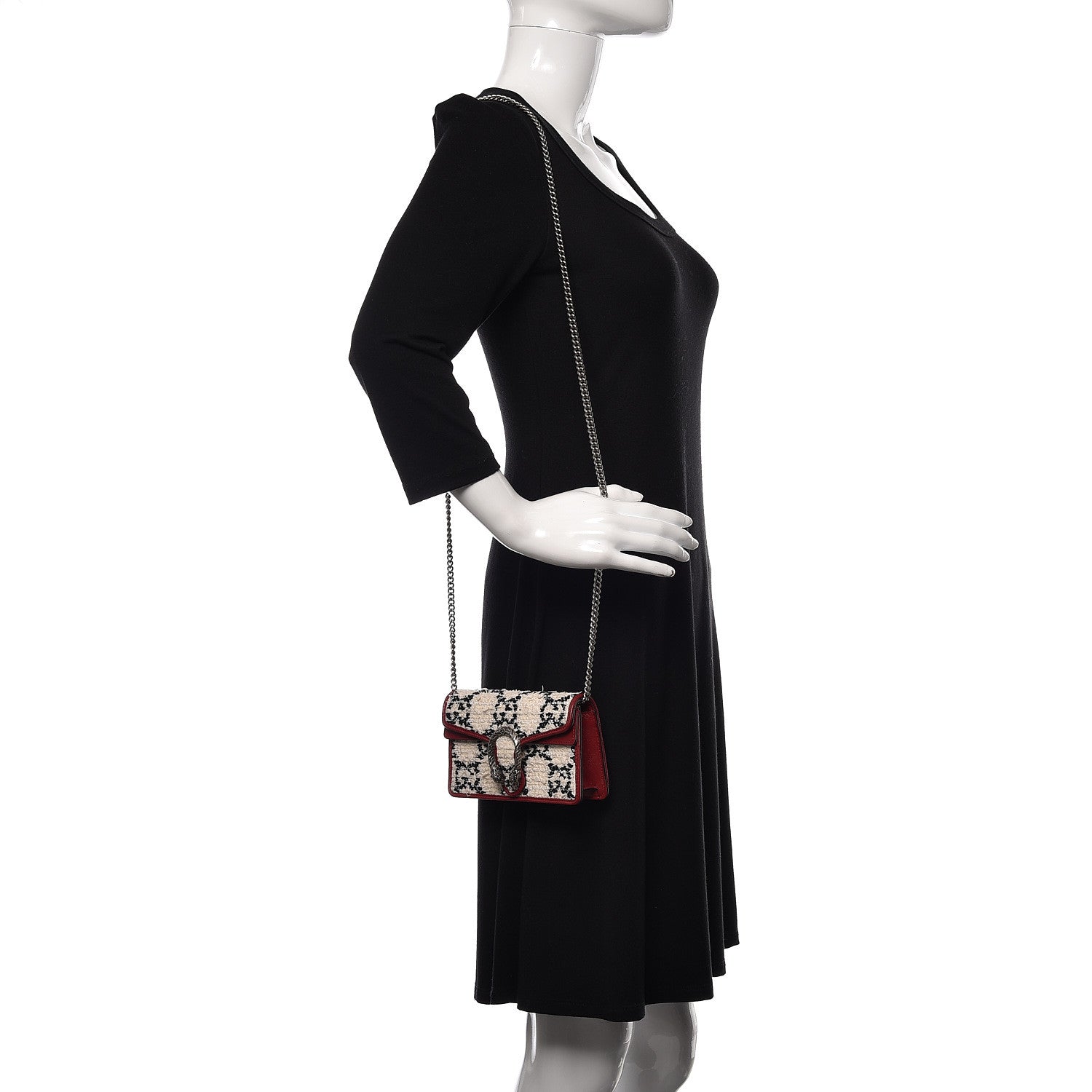 Gucci Tweed GG Monogram Super Mini Dionysus Shoulder Bag White Black Romantic Cherry 2 of 8
