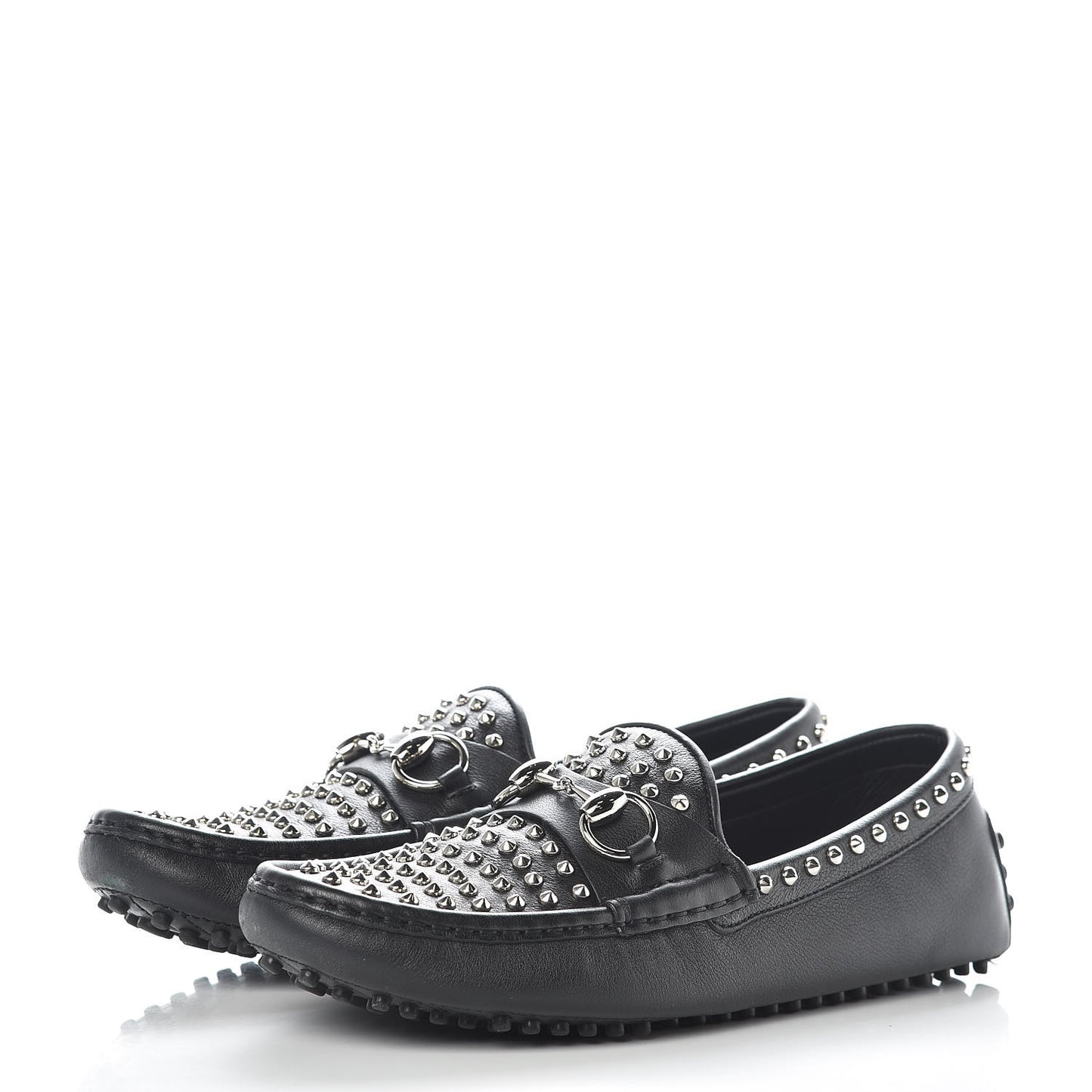 Calfskin Miro Soft Studded Womens Horsebit Driver Loafers 37 Black