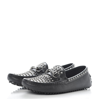 Gucci Calfskin Miro Soft Studded Womens Horsebit Driver Loafers 37 Black 3 of 12
