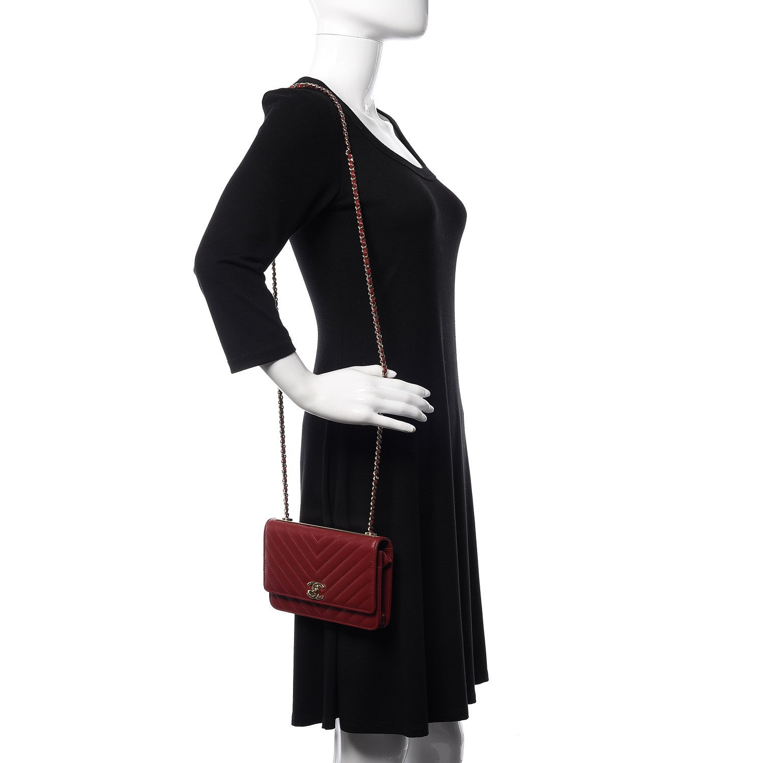 Chanel Lambskin Chevron Quilted Tendy CC Wallet On Chain WOC Dark Red 2 of 10