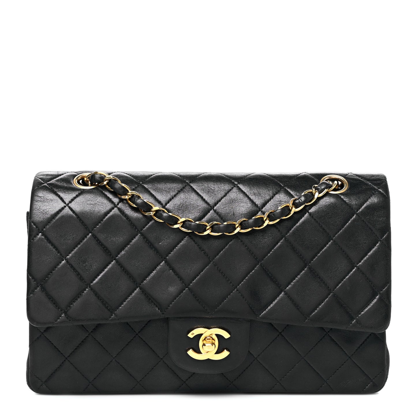 Lambskin Quilted Medium Double Flap Black