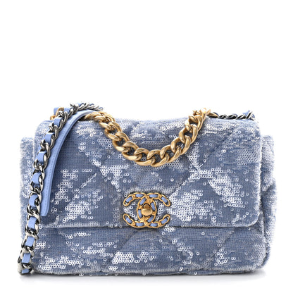 Chanel Sequin Quilted Medium Chanel 19 Flap Light Blue 1 of 14