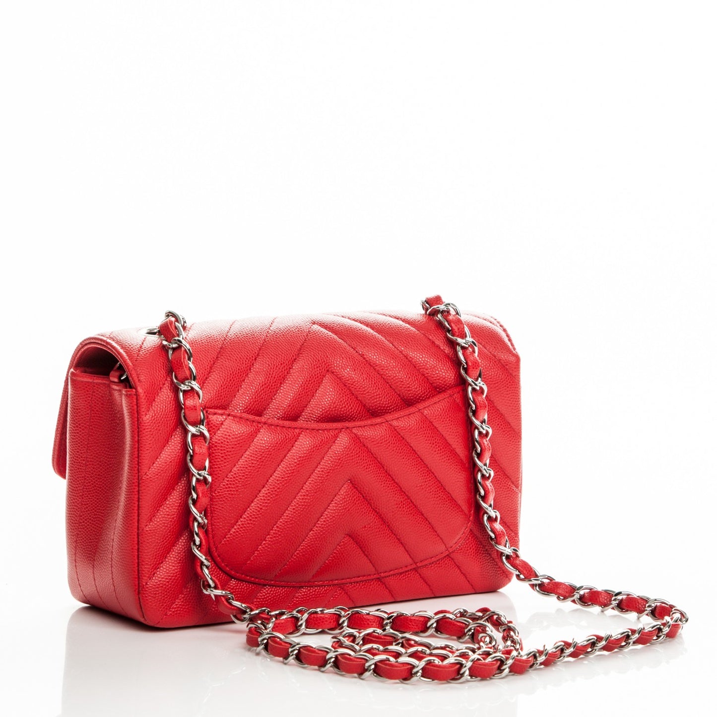 Caviar Chevron Quilted Mini Rectangular Flap Red