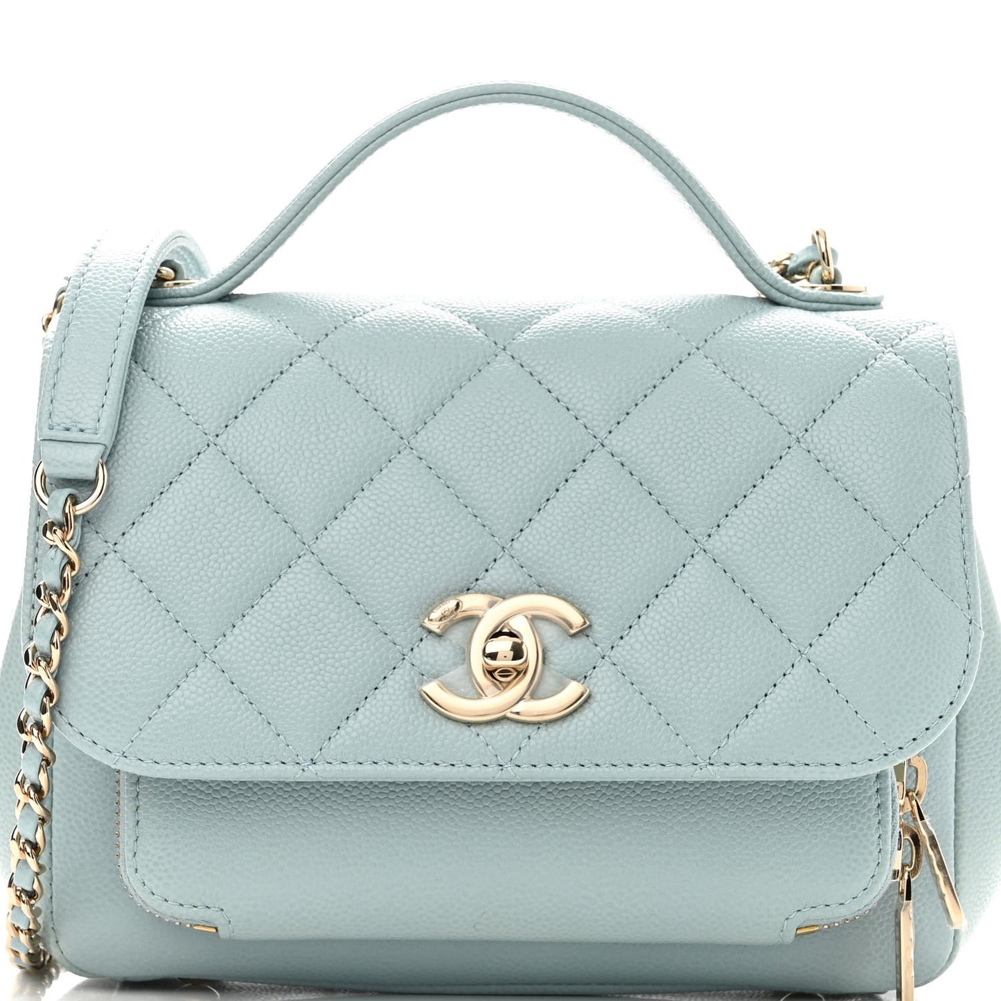 Caviar Quilted Small Business Affinity Flap Light Blue