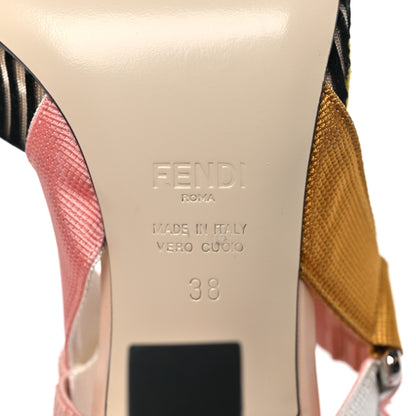 Fendi Velvet Mesh Colibri Crystal FF Sporty 85mm Slingback Pumps 38 Silver Pink Green 7 of 8