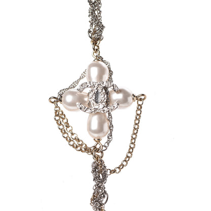 Chanel Graduated Pearl CC Long Necklace Gold Silver 4 of 6