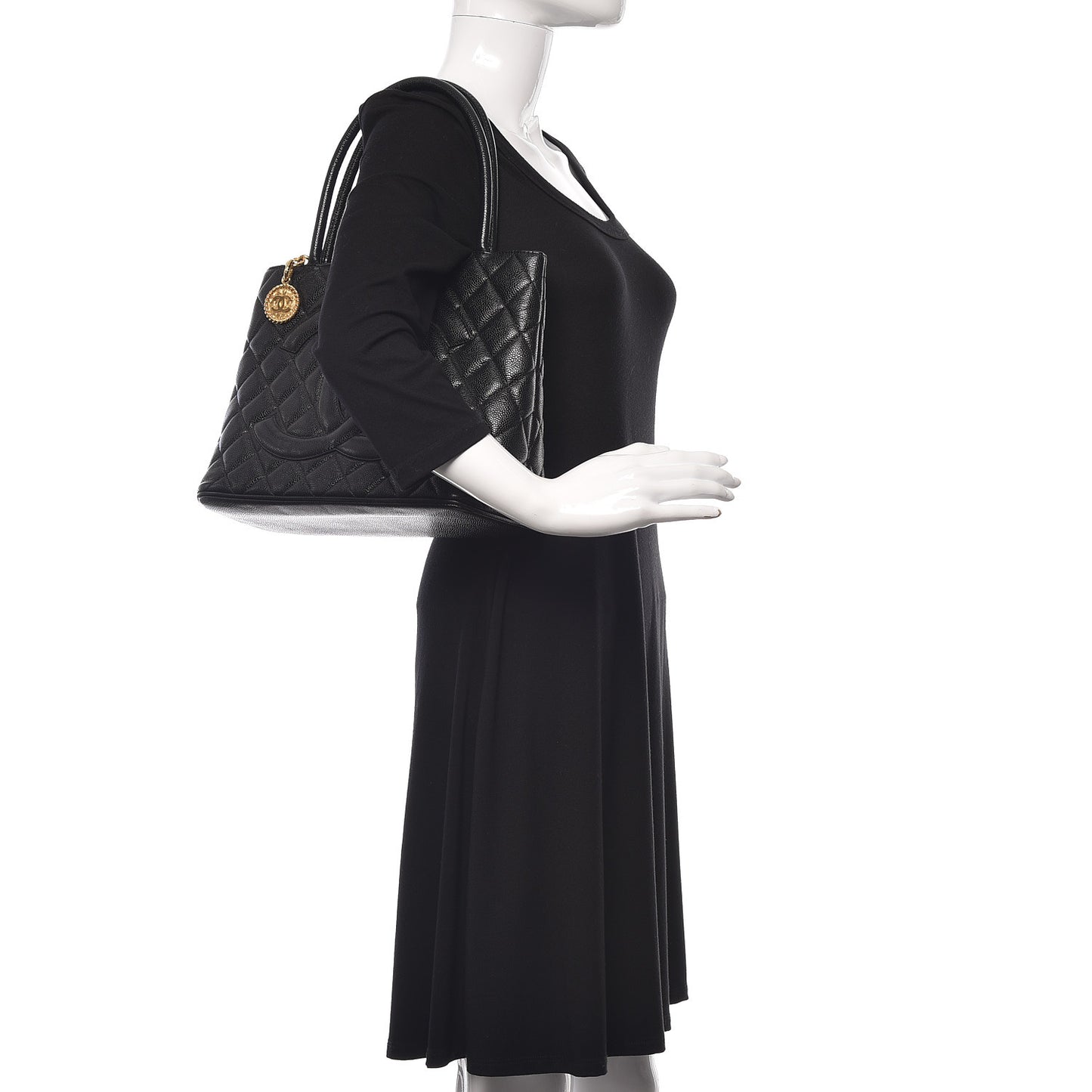 Caviar Quilted Medallion Tote Black