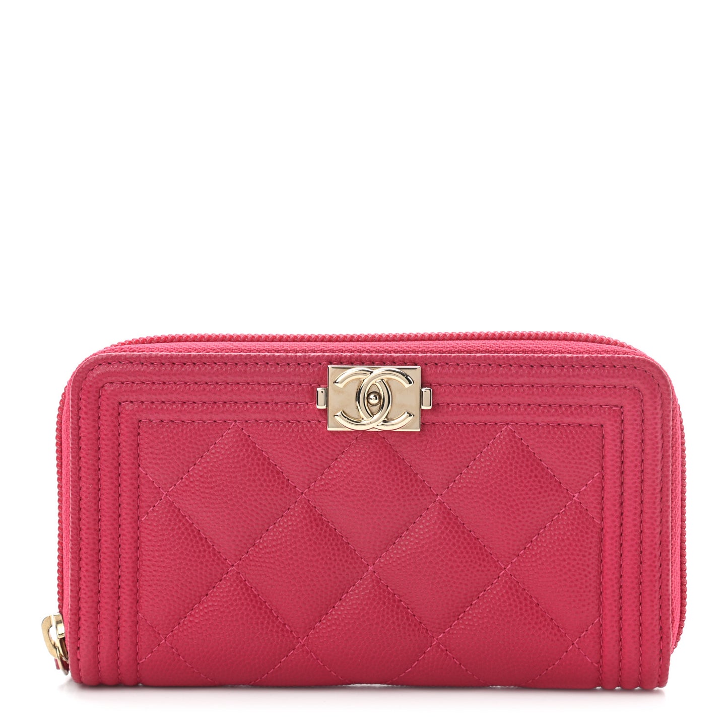 Caviar Quilted Small Boy Zip Around Wallet Fuchsia