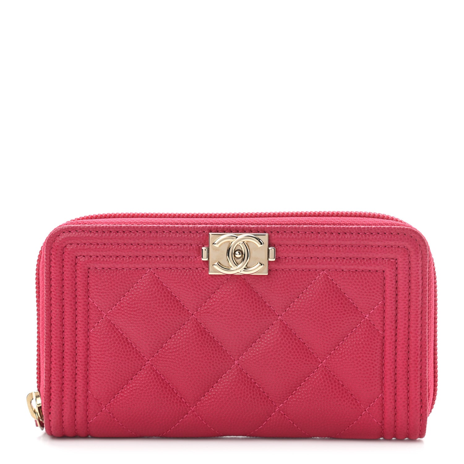 Chanel Caviar Quilted Small Boy Zip Around Wallet Fuchsia 1 of 8