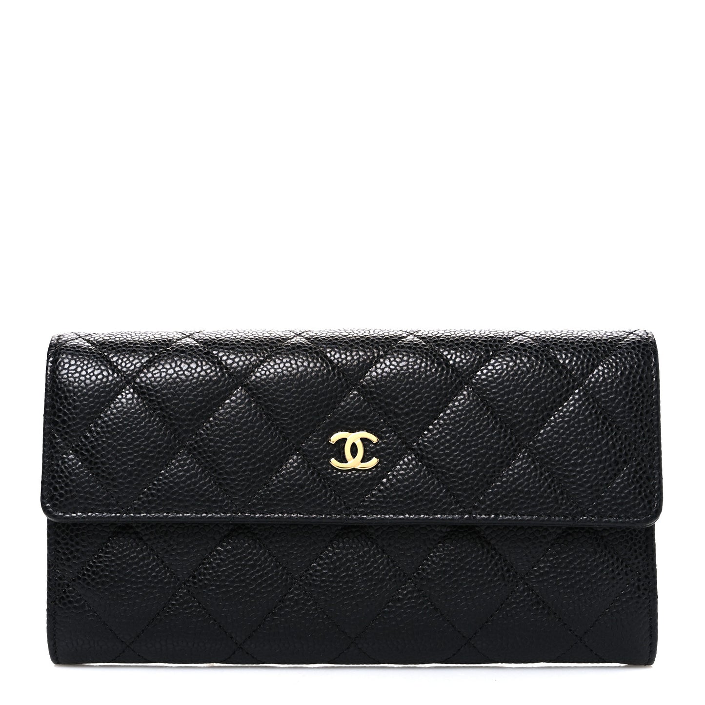 Caviar Quilted Large Gusset Flap Wallet Black