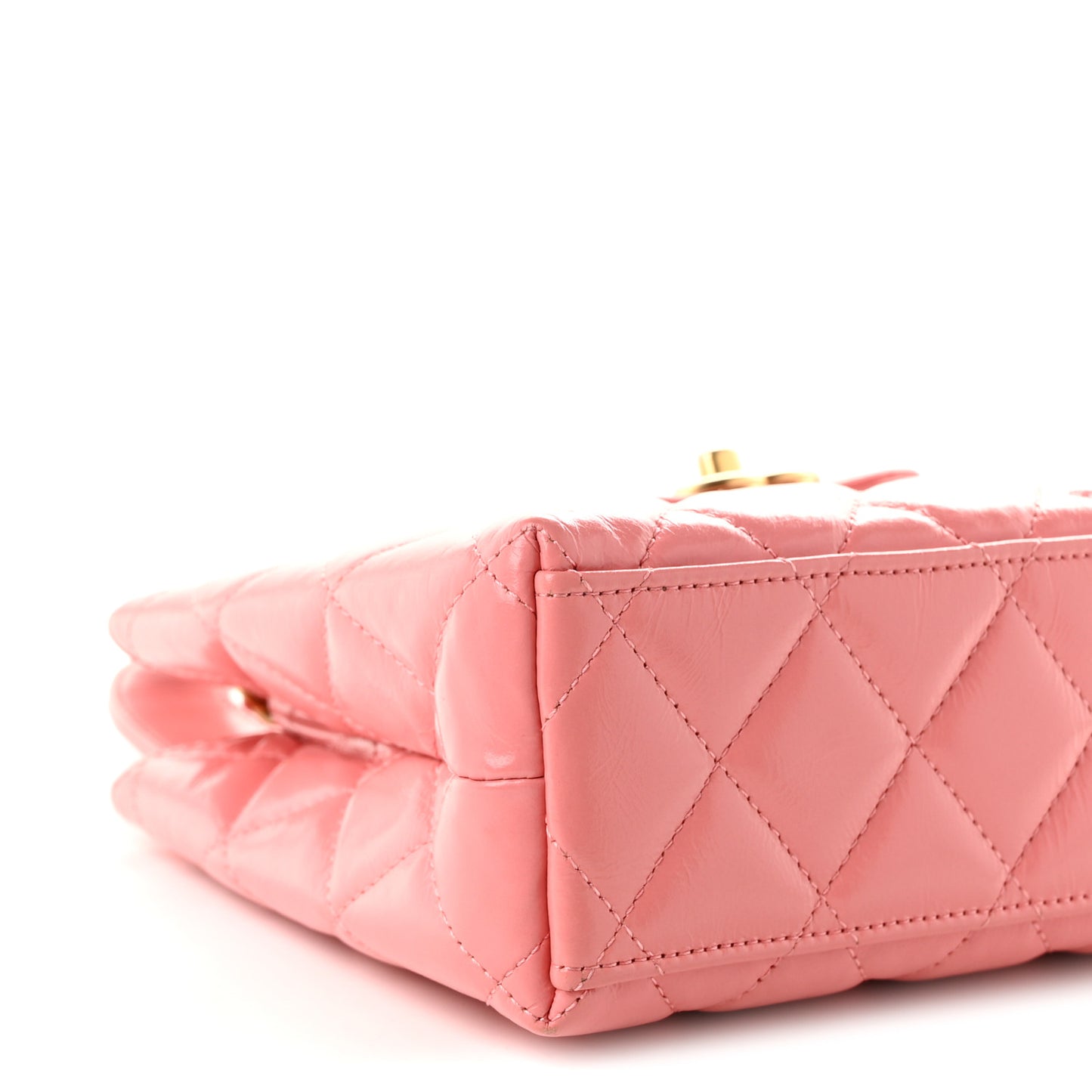 Shiny Aged Calfskin Quilted Nano Kelly Shopper Coral Pink