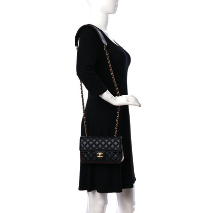 Chanel Calfskin Quilted Small Strap Into Flap Bag Black Brown 2 of 11