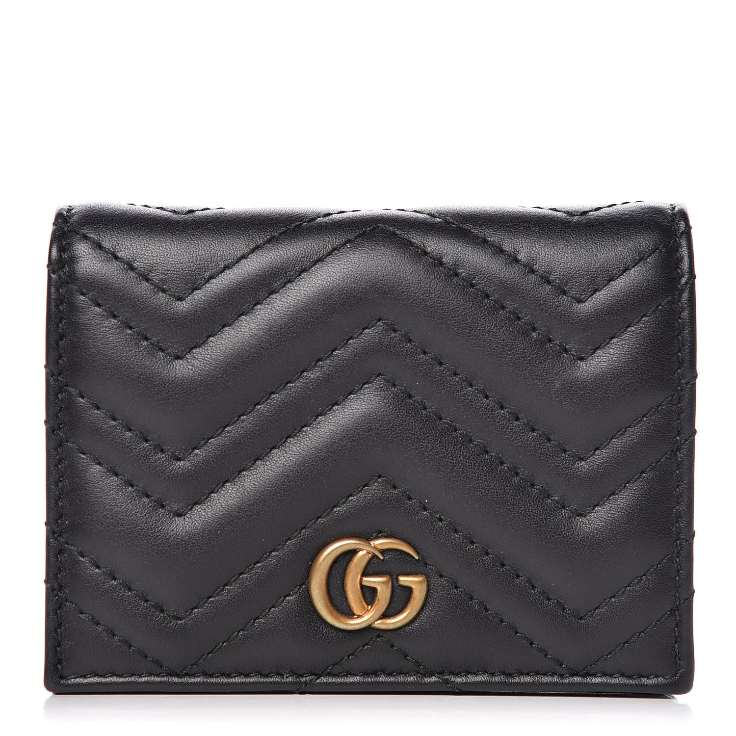 Gucci Calfskin Matelasse GG Marmont Card Case Wallet Black 1 of 10