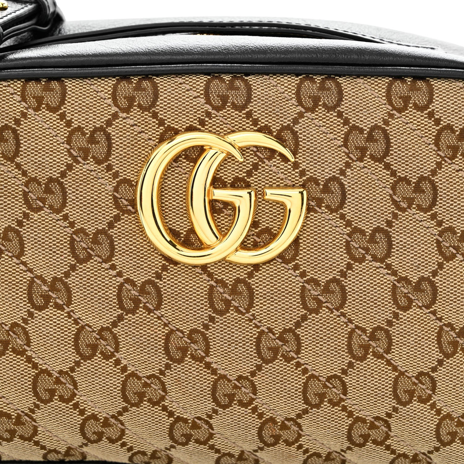 Gucci Monogram Matelasse Diagonal Small GG Marmont Chain Shoulder Bag Beige Black 9 of 12