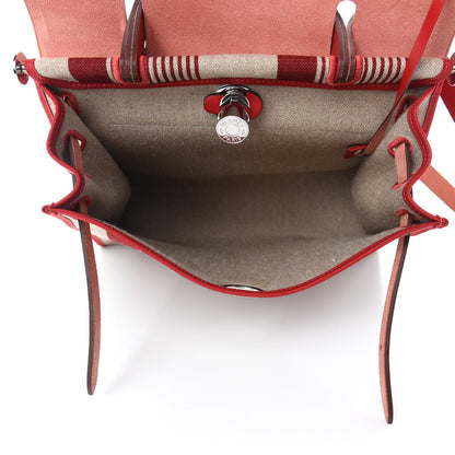 Hermes Vache Hunter Toile H Vibration Herbag Zip 31 PM Bordeaux Ficelle Rouge Piment 6 of 10