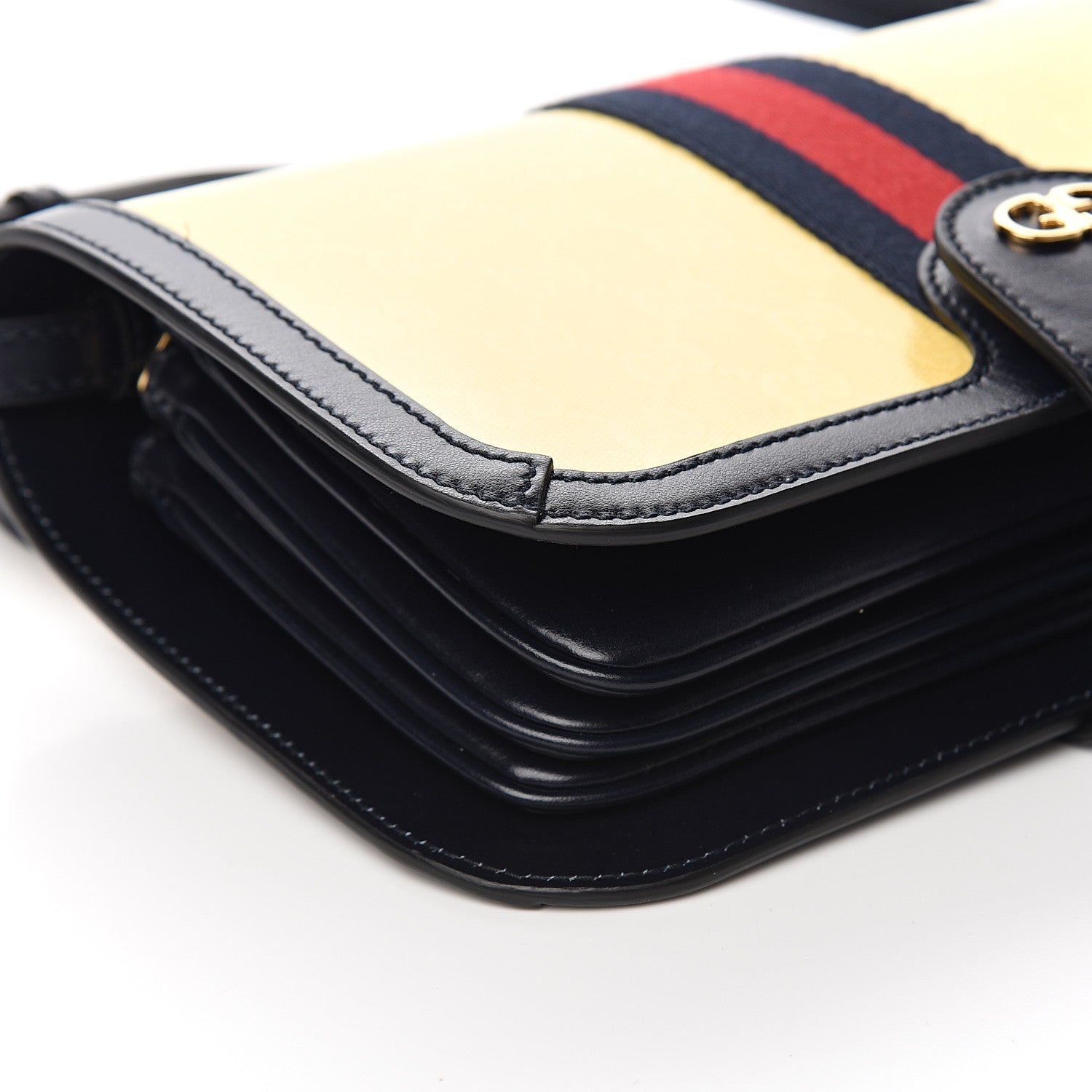 Gucci Crystal Monogram Plutone Calfskin Web Ophidia Flap Messenger Bag Straw Yellow Blue 7 of 11