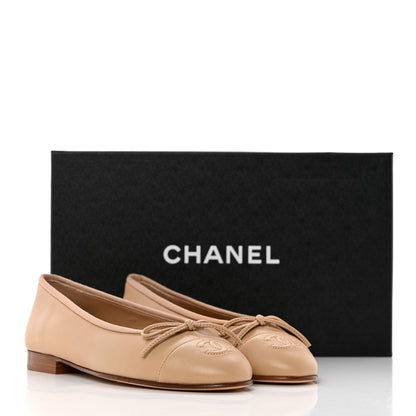 Chanel Lambskin Cap Toe CC Ballerina Flats 35 Beige 12 of 12
